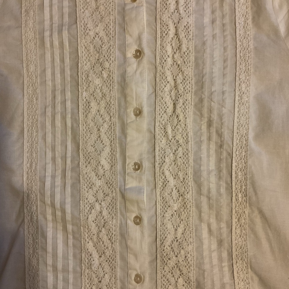 Calypso St Barth White Pintuck Pleat 100% Cotton Lace Peasant Blouse Top Size L - Picture 5 of 14